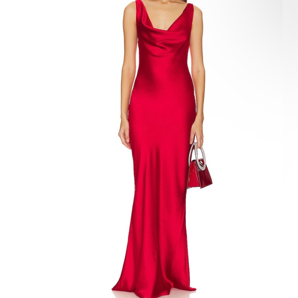Norma Kamali Deep Drape Neck Gown in Tiger Red
